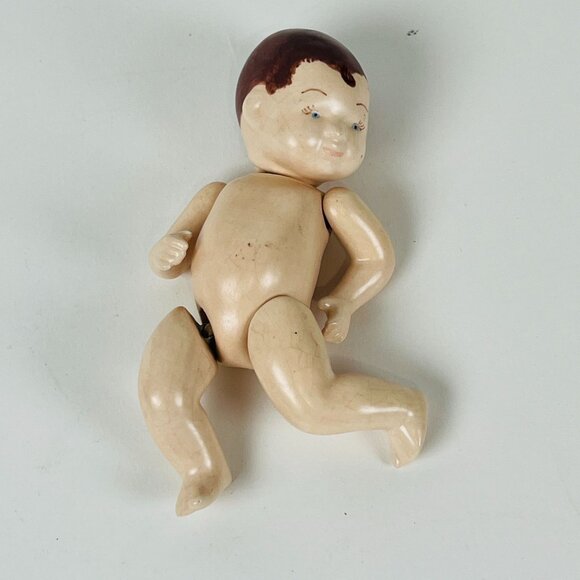 Antique 6" Composition Baby Doll Brown Hair Movable Arms & Legs Cracking - Picture 2 of 6